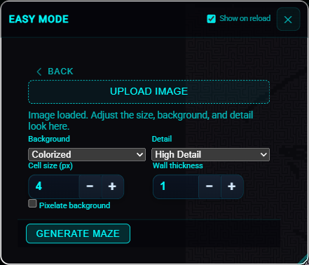 Easy Mode image setup with Colorized background and High Detail selected.