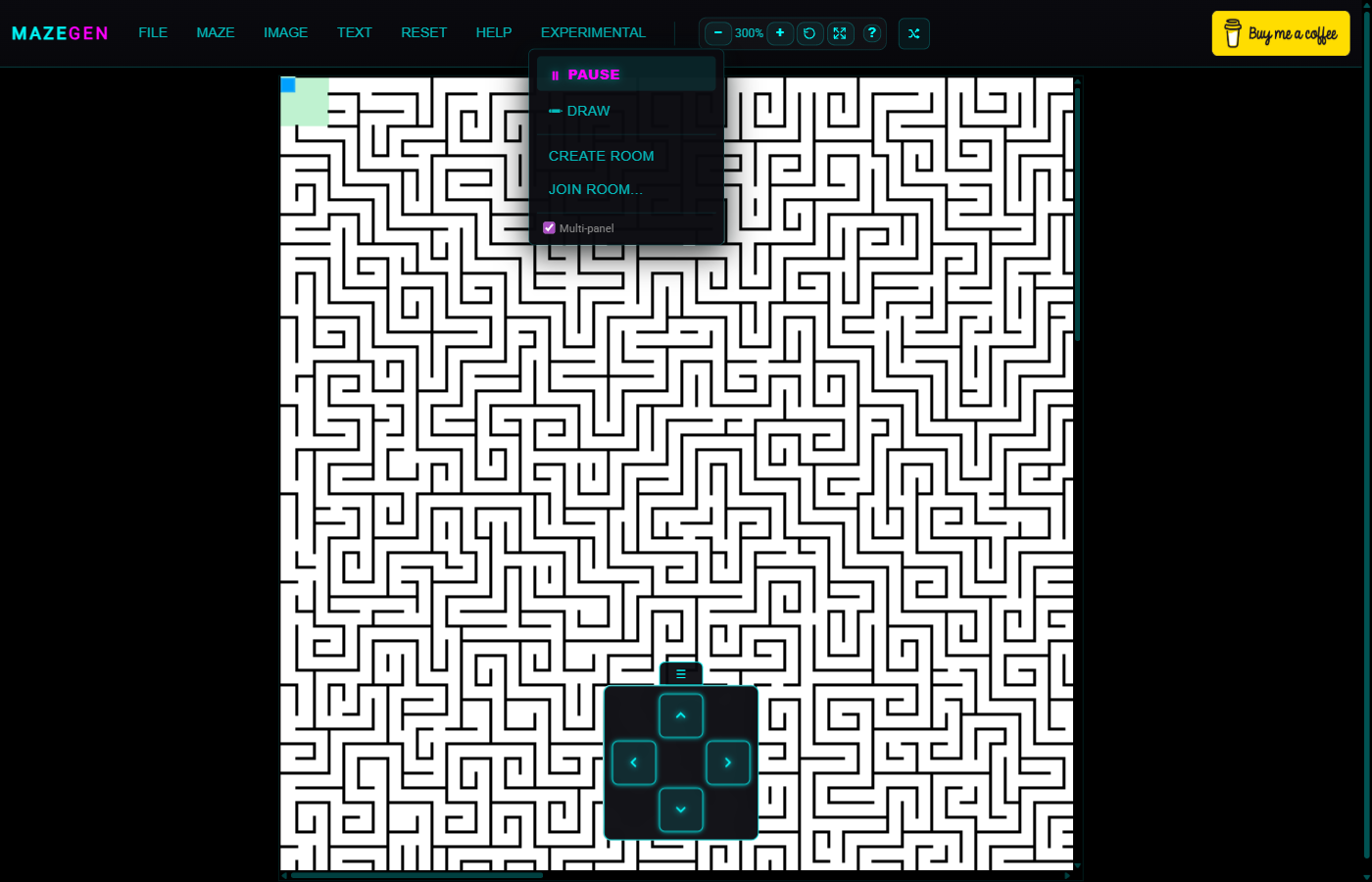 Play mode with maze and on-screen d-pad controls.
